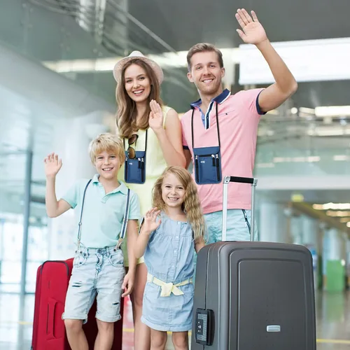 Miniatura 7 de Bolsa de viaje para el cuello, cartera para pasaporte familiar, funda organizadora con bloqueo RFID RFID Blocking