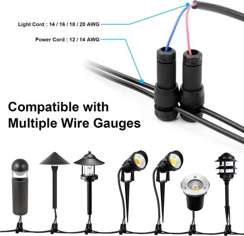 Miniatura 3 de 24 piezas de conectores de cable de luz de paisaje de bajo voltaje para exteriores, conectores de cable de calibre 14-20 para luces de camino