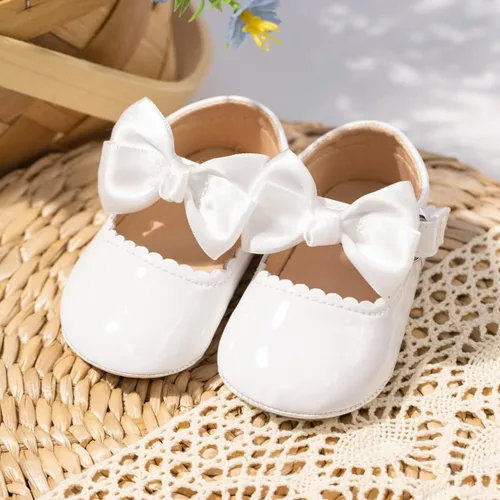 Miniatura 7 de Oamico Zapatos planos Mary Jane para bebés y niñas, suela de goma antideslizante con Bownot para primeros pasos, zapatos de vestir de boda