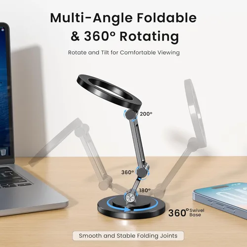 Miniatura 2 de Itramax Soporte magnético para teléfono con rotación de 360°, soporte plegable y portátil para iPhone para escritorio con base antideslizante