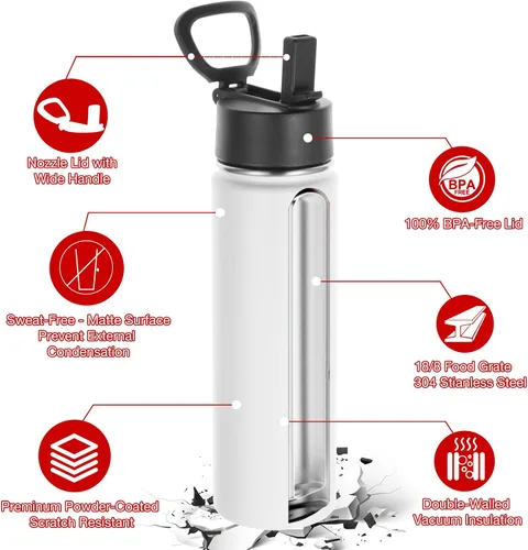 Miniatura 5 de Volhoply Botellas de agua aisladas de 22 onzas con tapa con popote, no aptas para sublimación, botella deportiva de acero inoxidable con asa, tazas