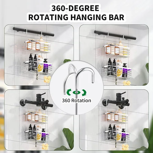 Miniatura 5 de SHANSHUI Organizador de Ducha Colgante, Organizador Doble para Baño, Cesta Organizadora de Ducha, Soporte para Champú, Estante de Ducha sobre Puerta