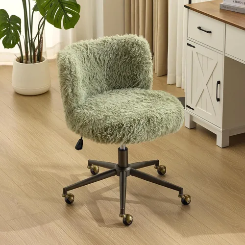 Miniatura 16 de VINGLI - Silla de escritorio de tapicería de lujo con respaldo curvo y inclinación de 90-102° y altura ajustable, linda silla giratoria con base