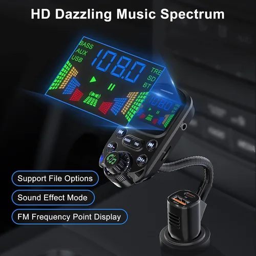 Miniatura 6 de Transmisor FM Bluetooth 5.3 para coche SOARUN Adaptador Bluetooth para automóvil PD30W y puerto USB, carga rápida, reproductor de agudos y graves