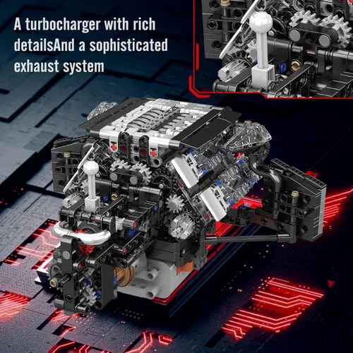 Miniatura 2 de Mould King 10230 V8 Engine Works A8 W12 Sports Car Engine Model Building Kit, 871+ Pieces Electric Power Version, STEM Engineering Toy for Adults