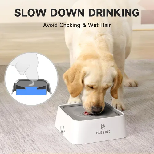 Miniatura 2 de ELS PET - Dispensador de agua sin derrames y de alimentación lenta - Tazón de viaje de gran capacidad de 70oz/2L para perros y gatos (Gris)
