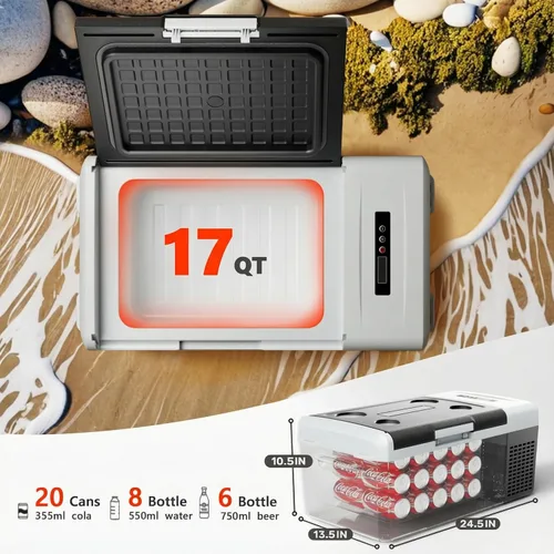 Miniatura 2 de EKOJUCE Refrigerador portátil de 12 V, compresor eléctrico de 17 cuartos de galón, refrigerador de 12 V -4 ℉ a 68 ℉, congelador portátil