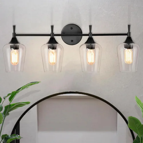 Miniatura 10 de Edvivi Lámpara de tocador de baño de 4 luces, níquel cepillado moderno con pantalla de vidrio transparente, lámpara de pared para espejos, cepillado