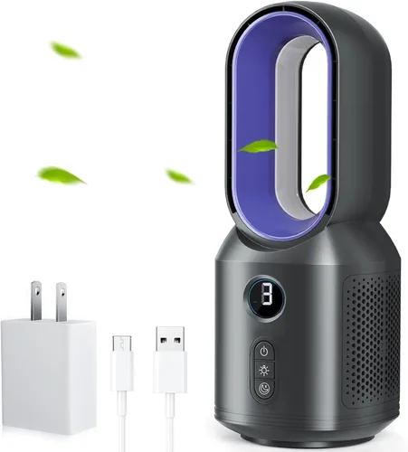 Miniatura 9 de let'me Ventilador de escritorio de 13 pulgadas, pequeño ventilador de mesa sin aspas, ventilador oscilante de 106° con control táctil de 3