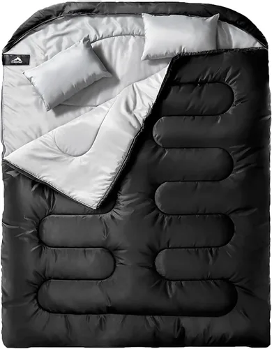 Miniatura 8 de MEREZA Saco de dormir doble para adultos y hombres con almohada, tamaño XL, Queen, saco de dormir para dos personas para todas las estaciones