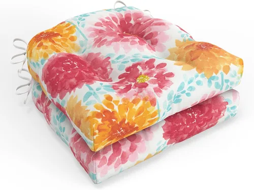 Miniatura 17 de Pillow Perfect Cojín de asiento de mimbre copetudo para interiores y exteriores con lazos, 2 unidades, 15.5 x 16 pulgadas, juego de pompones