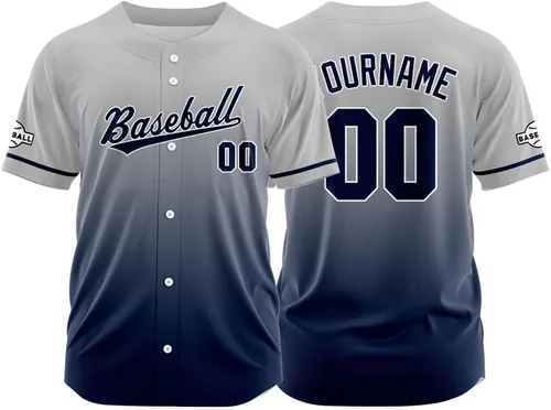 Miniatura 45 de Camiseta de béisbol con degradado personalizado, nombre, número y logotipo personalizados para hombres, mujeres y niños