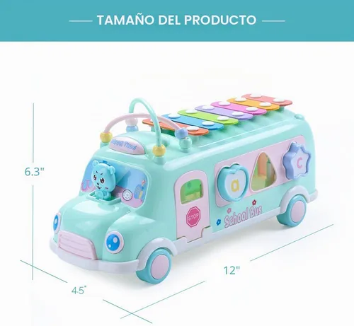 Miniatura 9 de Juguete de Xilofón de Autobús Escolar para Bebés para Niños Pequeños de 1 a 3 años, Juguetes Musicales Montessori de Autobús de 5 en 1, Regalos