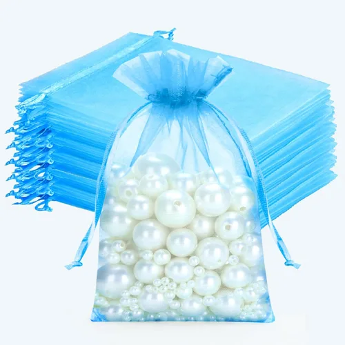 Miniatura 24 de Joycraft 50 bolsas de organza, bolsas de tul transpirables doradas de 4 x 6 pulgadas con cordón, bolsa de malla transparente para recuerdos de boda