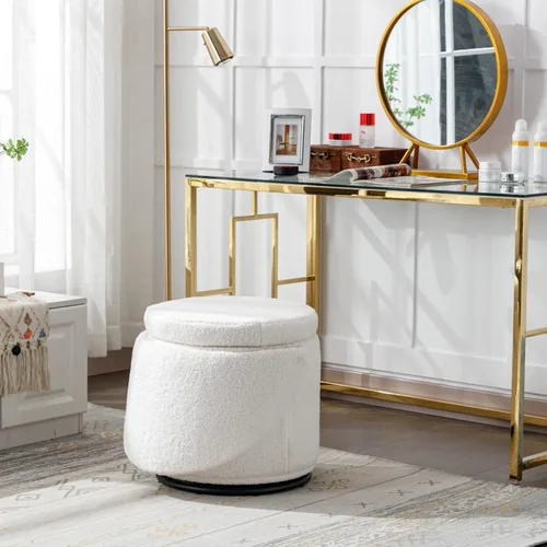 Miniatura 6 de Ya-Home Silla Otomana Giratoria Moderna para Tocador, Sillas de Club Tipo Barril Tapizadas en Sherpa con Giro de 360° y Almacenamiento, Cómodo
