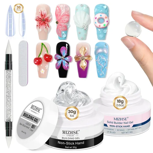 Miniatura 13 de MIZHSE Gel 3D transparente para arte de uñas, gel constructor sólido para uñas, 5 en 1, escultura no pegajosa, geles de extensión de uñas