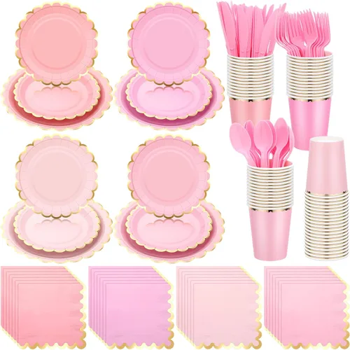 Miniatura 10 de Yaomiao Juego de vajilla desechable de 175 piezas de platos de papel marrón con cuchillo de plástico, cuchara, tenedor, cuchara, decoración de boda