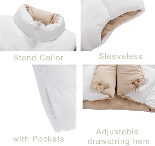 Miniatura 4 de Chaleco corto de invierno para mujer, ligero, reversible, cálido, chaleco acolchado, chaleco acolchado