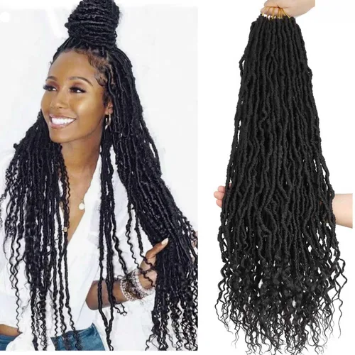 Miniatura 22 de Mytarku 8 paquetes de rastas suaves de 24 pulgadas con extremos rizados, rastas de pelo sintético de ganchillo bohemias para mujeres rastas de 1b