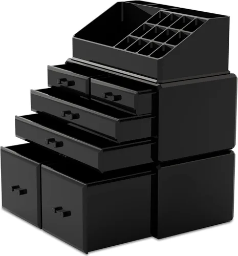 Miniatura 9 de READAEER Organizador de maquillaje 3 piezas Estuche de almacenamiento de cosméticos con 6 cajones (negro)