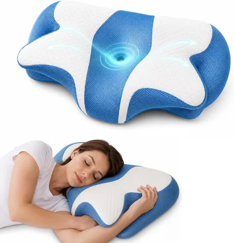 Almohada cervical – Almohada ergonómica de contorno de espuma viscoelástica para aliviar el dolor de cuello, cuello y hombros – Ideal para dormir de