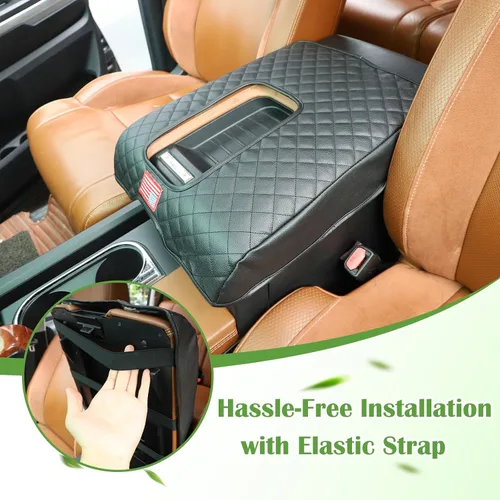 Miniatura 3 de Funda de Reposabrazos para Consola Central de Coche, Compatible con Toyota Tundra 2007-2021, Funda de Reposabrazos de Cuero Impermeable, Cojín Negro