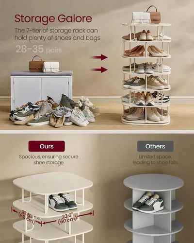 Miniatura 4 de VASAGLE Zapatero de 7 niveles, torre giratoria para zapatos, organizador de armario de zapatos, estante para zapatos, 28-35 pares, 23.6 x 23.6 x