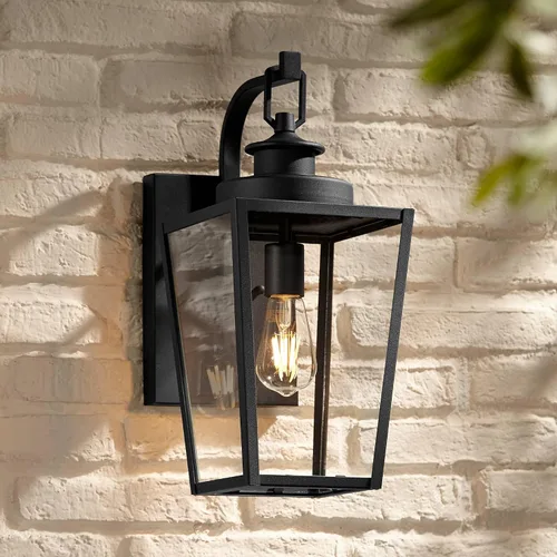 Miniatura 9 de Possini Euro Design Ackerly - Moderna lámpara de pared para exteriores, acero negro texturizado, paneles de vidrio transparente de 17 1/4 pulgadas