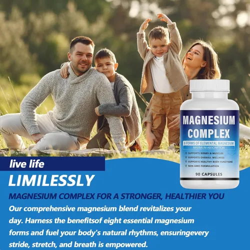 Miniatura 4 de Suplemento complejo de magnesio – 8 magnesio elemental 1000 mg – glicinato, citrato, malato, taurato quelado Fácil absorción, apoyo energético