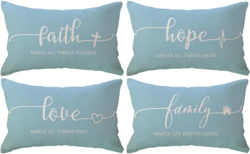 Miniatura 18 de Fundas de almohada inspiradoras con texto inspirador, fe, esperanza, amor, familia, fundas de almohada decorativas de 18 x 18 pulgadas, fundas