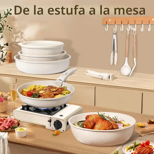 Miniatura 8 de GiPP Juego de ollas y sartenes de cerámica antiadherentes, antiadherentes con mango desmontable, saludable y no tóxico, sin PFAS PFOA y PTFE, apto