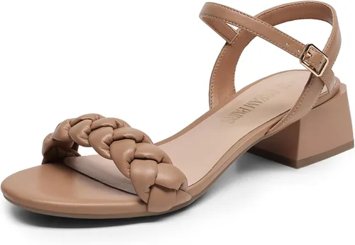 Miniatura 11 de DREAM PAIRS Zapatos de tacón bajo para mujer con correa de tobillo y puntera abierta trenzada, tacón grueso, sandalias de tacón grueso para fiestas