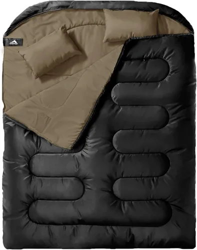 Miniatura 13 de MEREZA Saco de dormir doble para adultos y hombres con almohada, tamaño XL, Queen, saco de dormir para dos personas para todas las estaciones