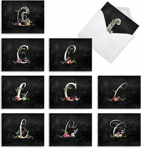 Miniatura 10 de The Best Card Company - 10 tarjetas de notas en blanco surtidas de letra S inicial, papelería personal con monograma floral con sobres a granel de 4
