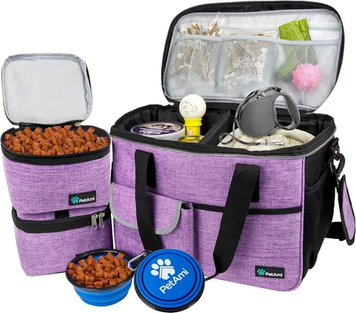 Miniatura 13 de PetAmi Bolsa de viaje para perros, organizador de bolsas de viaje para mascotas, bolsa de viaje de comida para perros con contenedor de comida