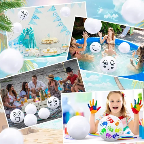 Miniatura 3 de Sinmoe 12 Piezas Pelotas de Playa Inflables Grandes Gigantes Blancas a Granel Sólidas para Piscina de Natación Flotantes Hinchables DIY Pintura
