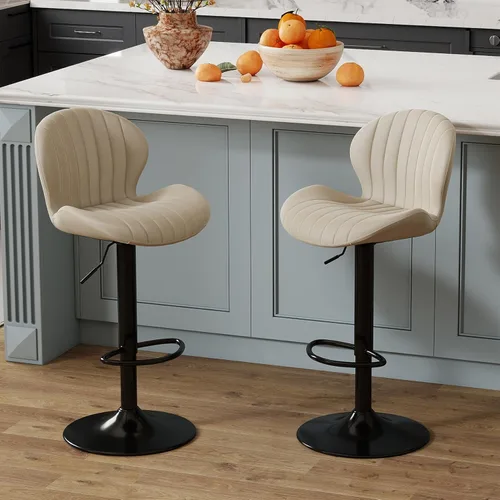 Miniatura 23 de Youhauchair - Juego de 2 taburetes de bar modernos, de terciopelo con altura ajustable y giratorios, sillas de isla de cocina sin brazos con Azul