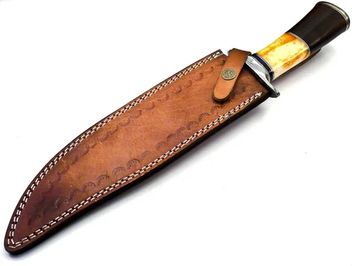 Miniatura 4 de Nooraki BK-40 Cuchillo de Caza de Acero Damasceno Hecho a Mano de 15 Pulgadas - Hermoso Mango de Madera de Palisandro, Hueso y Cuerno de Toro