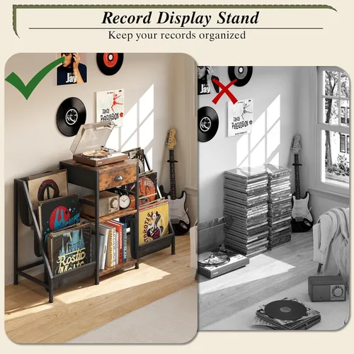Miniatura 6 de Soporte para tocadiscos con cajón, mesa para tocadiscos con almacenamiento de discos de vinilo de hasta 280 álbumes, soporte giratorio con estante