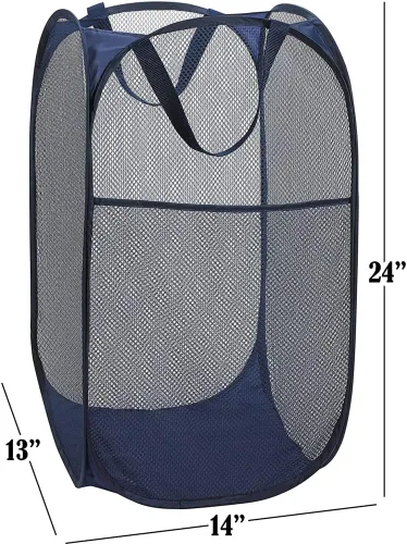 Miniatura 2 de BATTOO Cesta de lavandería emergente de malla fuerte de lujo con bolsillo lateral, plegable para cuarto de lavandería, baño, habitación de niños
