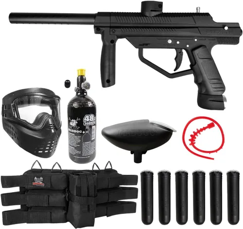 Maddog JT Stealth Paintball Gun Marker and Accessory Starter Packages [HPA] | Marker, 48ci/3000psi Compressed Air Tank, Mask, Hopper, Pods, Harness