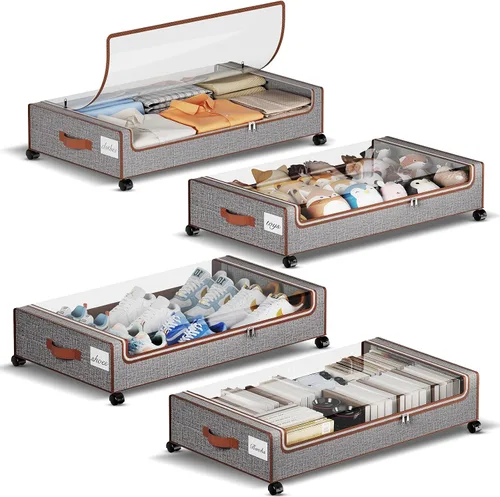 Miniatura 10 de Yecaye Almacenamiento Debajo de la Cama con Ruedas, 2 Paquetes de Cajas de Almacenamiento Debajo de la Cama con Tapas Transparentes y Etiqueta, 60L