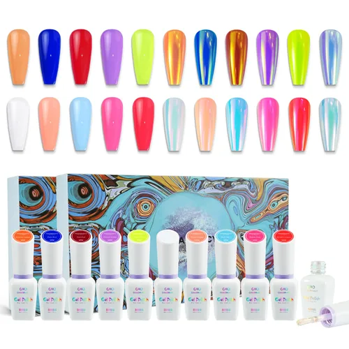 CHARMACY Juego de 12 esmaltes de uñas en gel, polvo líquido cromado, efecto espejo de camaleón metálico, color rojo y negro, kit de esmalte de uñas