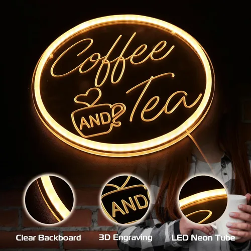 Miniatura 4 de Letreros de neón de café y té Kavaas de 11.8" x 11.8", letrero de neón de café tallado en 3D para estación de café, barra de té, decoración
