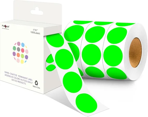 Miniatura 55 de PARLAIM Pegatinas adhesivas permanentes redondas de 1 pulgada con código de color en forma de puntos, 1000 por rollo, caja dispensadora de Azul