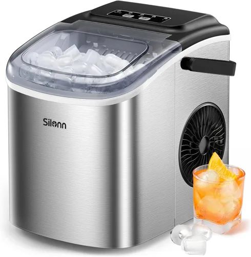 Miniatura 9 de Silonn Nugget - Máquina de hielo para encimera, máquina de hielo de guijarros con hielo masticable suave triturado, 33 libras por día con cuchara