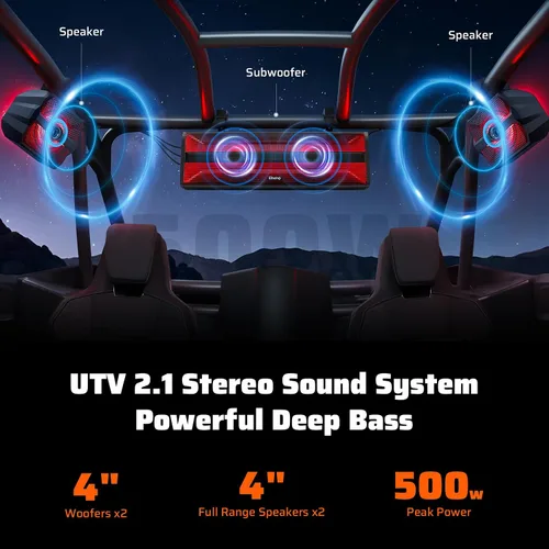 Miniatura 2 de Ehaho Barra de sonido estéreo UTV de 2.1 canales (subwoofer) y altavoces, barra de sonido Bluetooth ATV de 17 pulgadas con luces RGB, altavoces