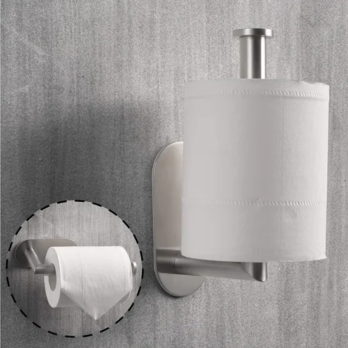 Miniatura 3 de HITSLAM Soporte de papel higiénico de acero inoxidable, autoadhesivo, a prueba de óxido, resistente, para baño Níquel cepillado