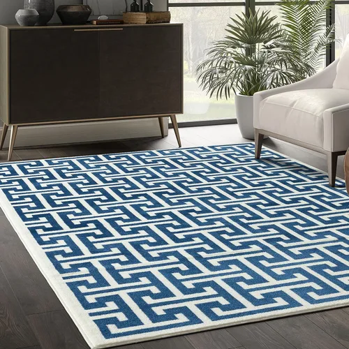 Miniatura 10 de Abani Arto Collection - Alfombra contemporánea con diseño moderno de clave griega 3D, color beige y blanco, diseño geométrico meandro de 7 pies 9