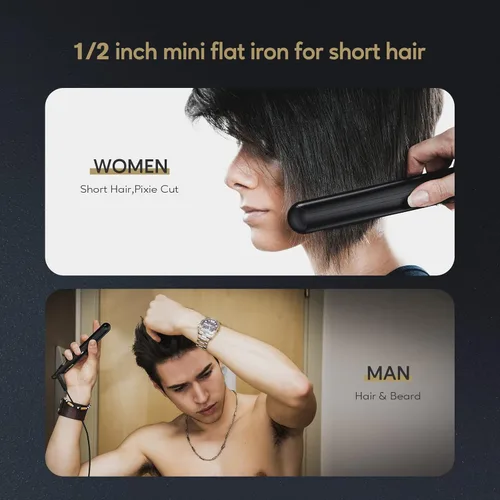 Miniatura 2 de Terviiix Mini plancha plana para cabello corto, temperatura ajustable, 1/2 pulgada, mini alisador de pelo de viaje de cerámica portátil